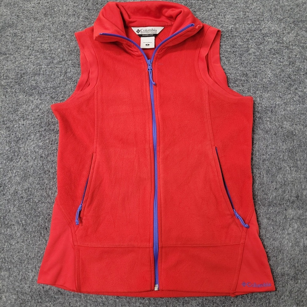 Columbia Fleece Vest Womens Size M Red Full Zip Sleeveless Outdoor Hiking Jacket